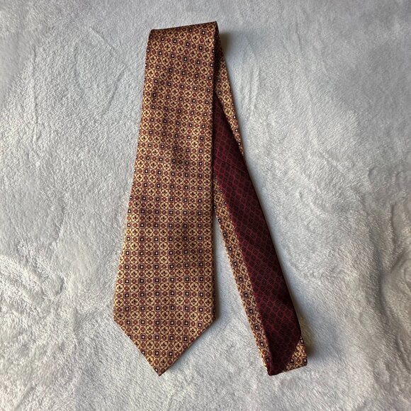 Vintage Tommy Hilfiger 100% Italian Silk Red & Gold Paisley 2 Tone Neck Tie - Picture 7 of 7